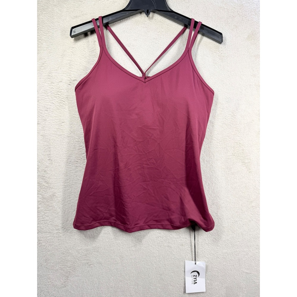 Zyia Pinot Party in the Back Tank Women L Burgundy Activewear Strappy Yoga Top